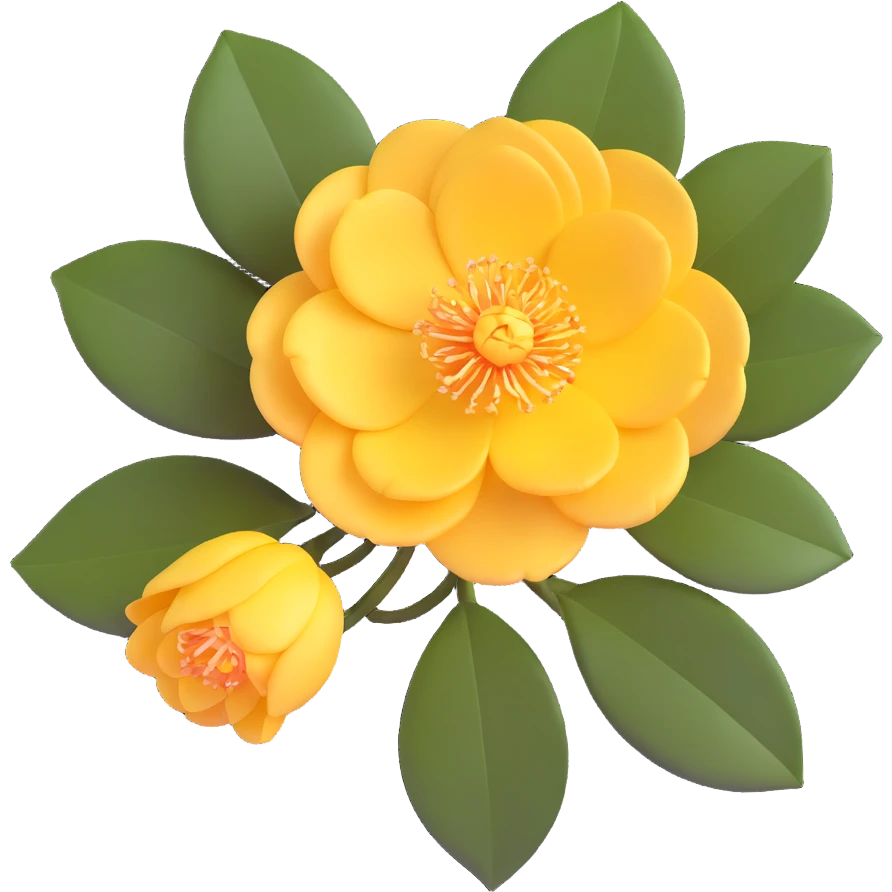 vibrant red Japanese camellia flower with golden center emoji