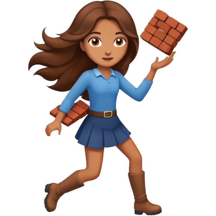 Long brown haired girl with flying brick emoji