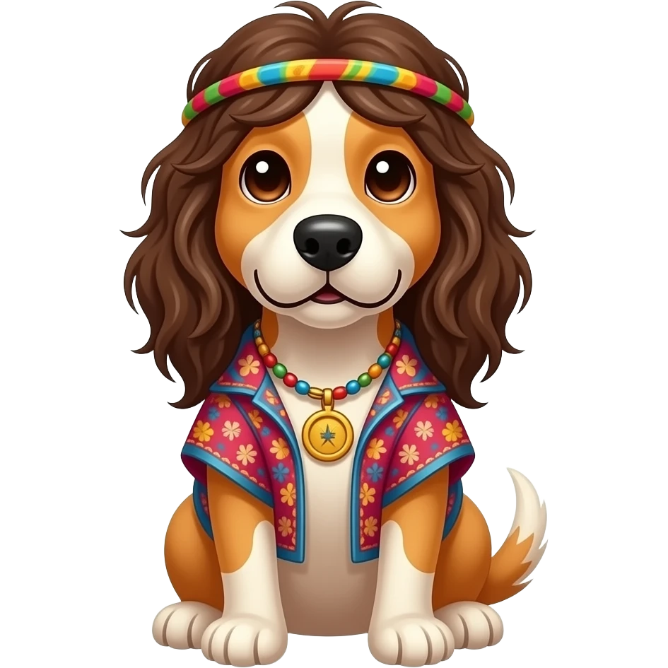 hippie dog , with hippie clothes front facing emoji