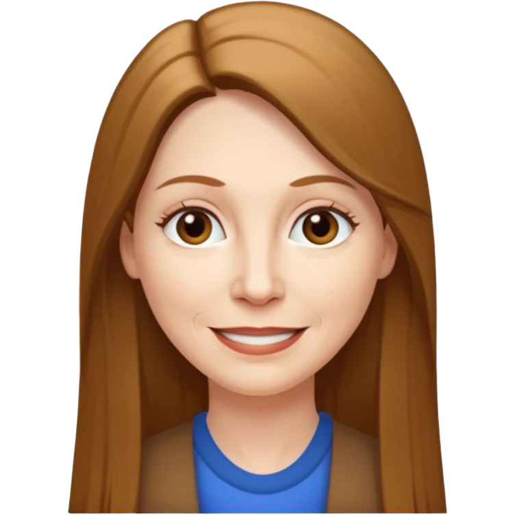 50 yr old white woman pale long brown hair small smile, straight hair emoji