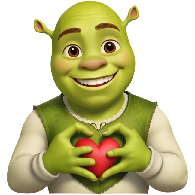 Shrek doing heart with hands emoji