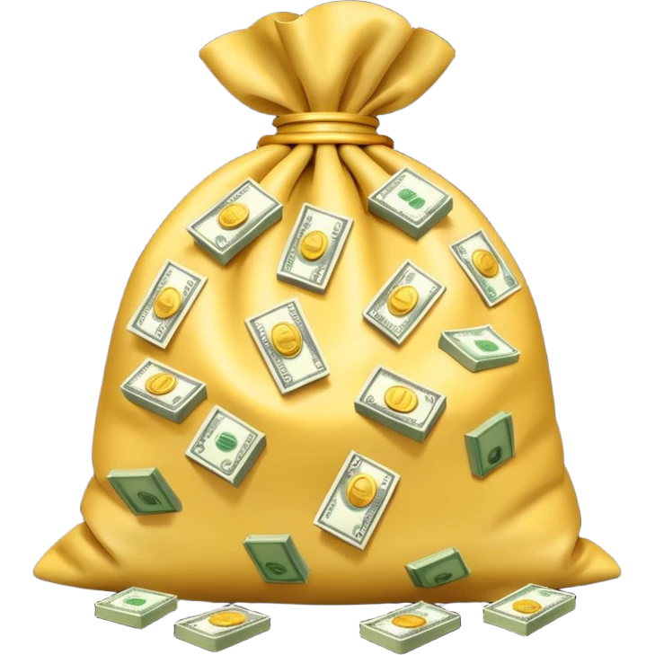 Luxury 3D emoji, overflowing money bag, stacks of cash, premium lighting, rich glossy look, ultra clean, transparent background


 emoji