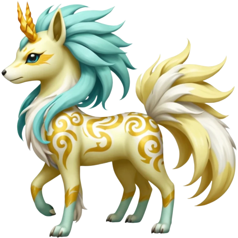 Tropical Tiny Marked Patterned Tribal Shiny Albino Painted Oriental Asian Patterned Tropical Exotic Toxic Suicune-Meloetta-Solgaleo-Rapidash-Arcanine-Absol-fusion-hybrid-creature (full body) emoji