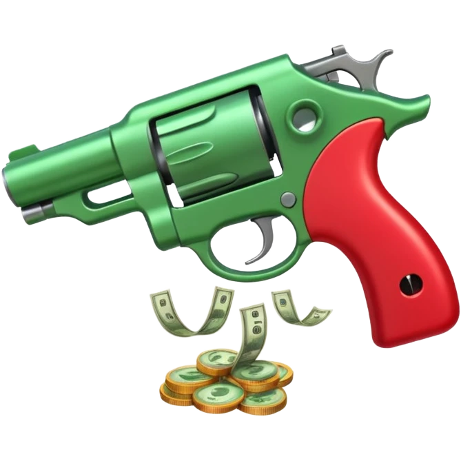 Dollars are pouring out of a red TikTok money-spinning gun emoji