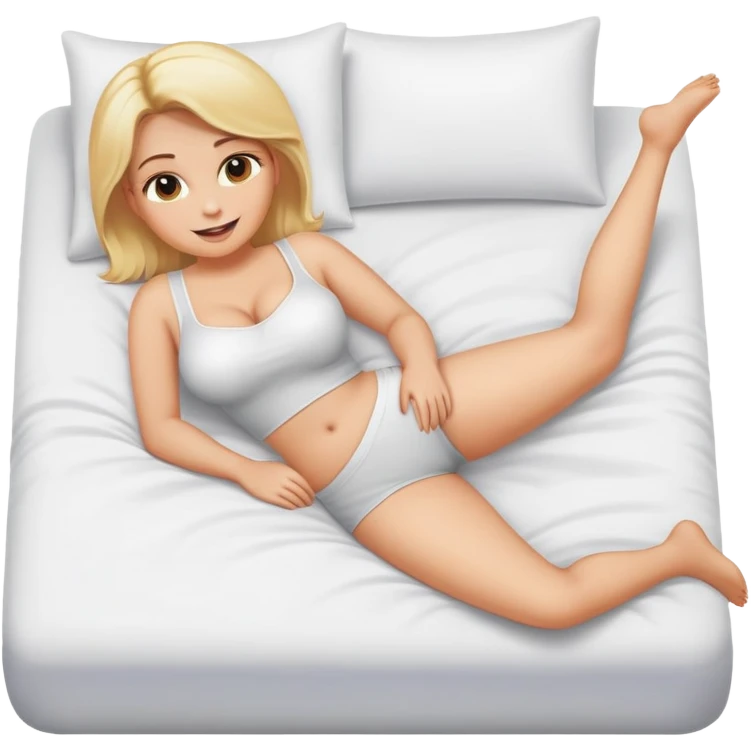fullbody busty blonde woman, cartoon emoji style, lying in bed, wide position, safe for work, cheerful expression emoji