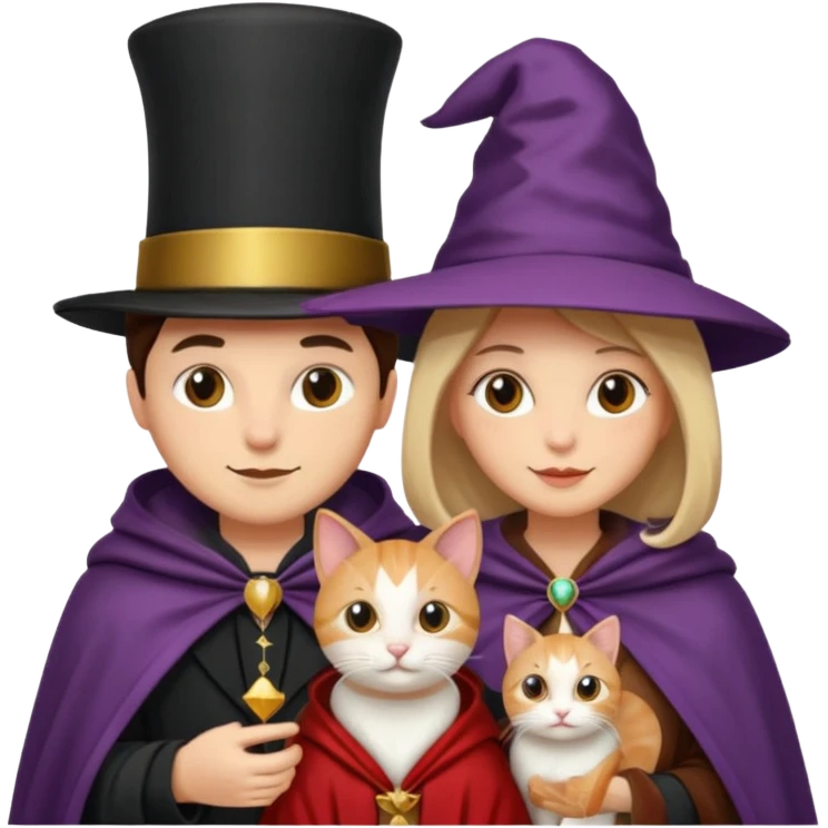 magician couple and their pet cat emoji
