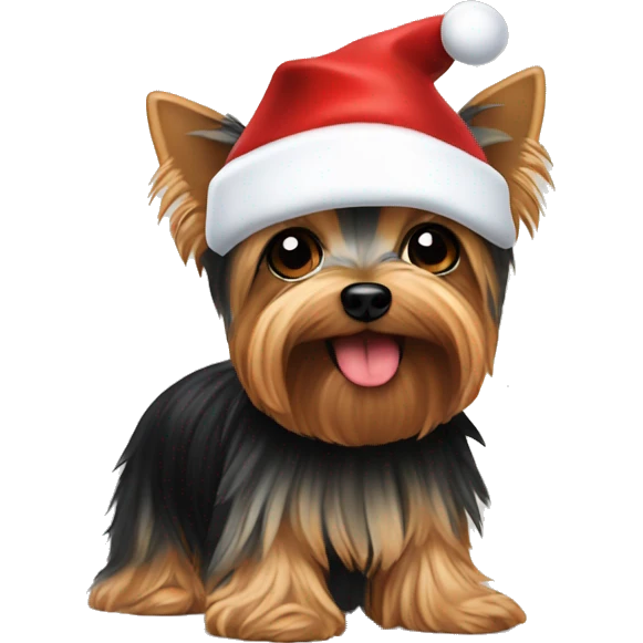 Yorkie wearing a santa hat emoji