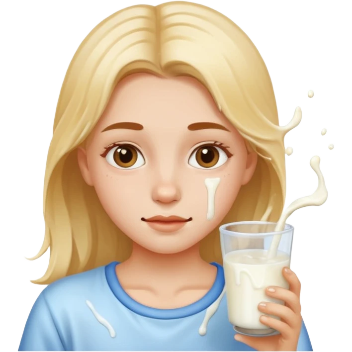 Milk shooting onto a girl faces without carton emoji