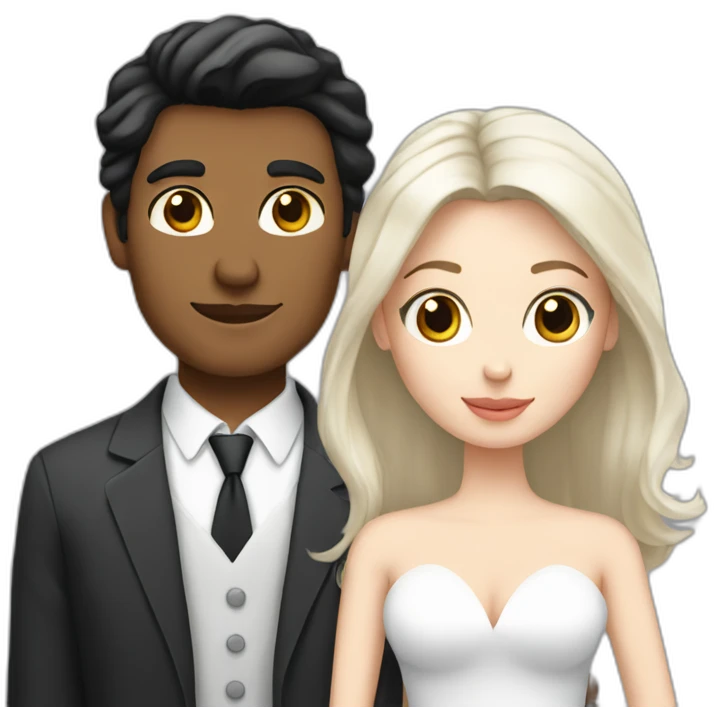 blond man, black hair white skin woman, marriage and holding gray cat emoji