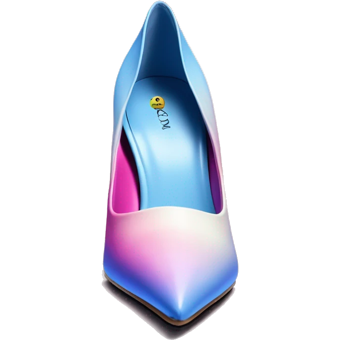 Hyper Realistic isolated top view of a pair of periwinkle,pastel blue,hot pink,and cream ombre pointed stiletto high heel shoes. emoji