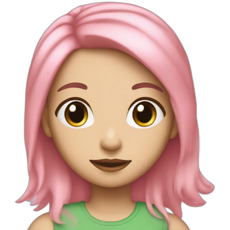 White girl who has pink and green hair emoji