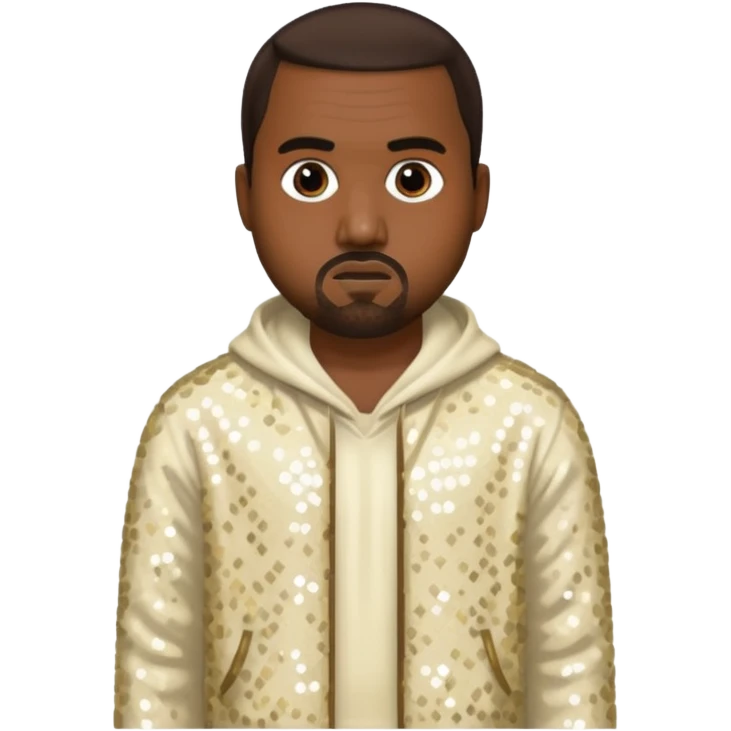 Kanye West with dark brown hair, cream sequin outfit emoji