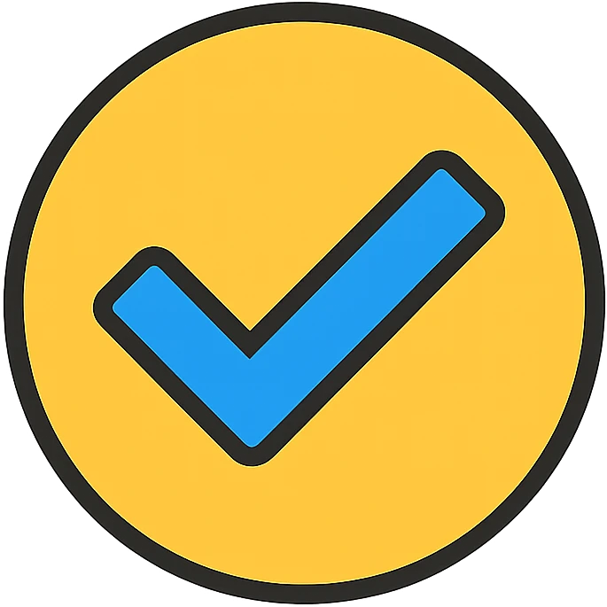 blue tick mark, circular badge, clean, modern, 2D emoji