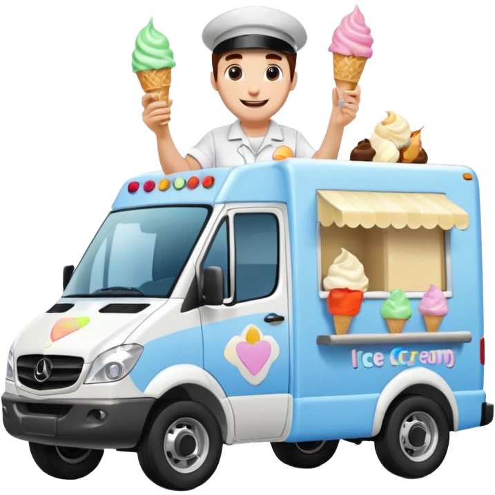 Sprinter van high roof delivery truck ice cream man emoji