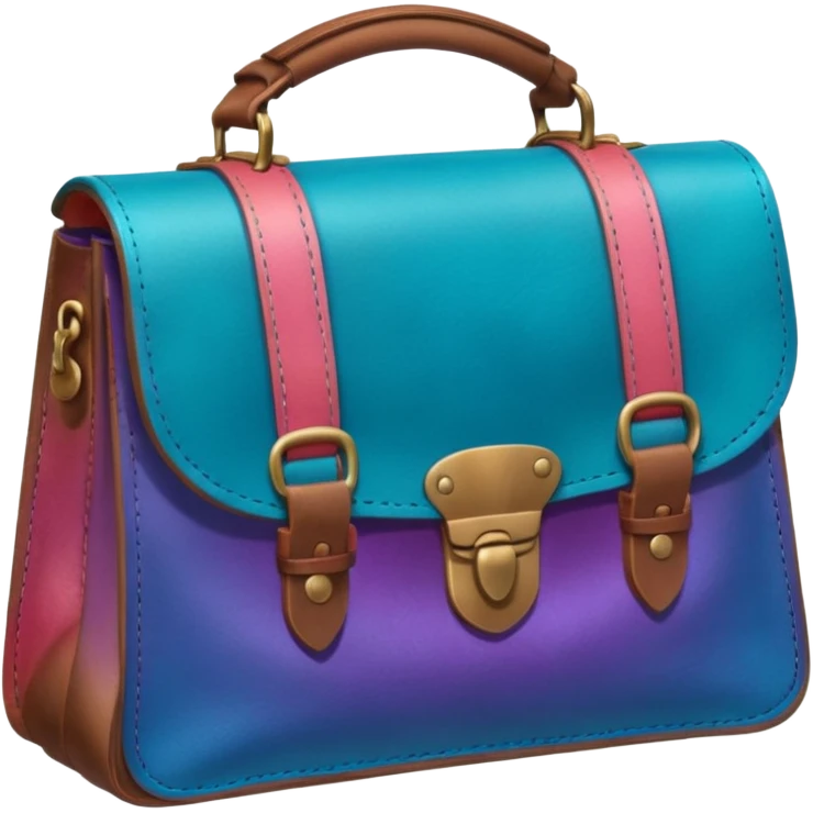 coins in gradient of turquoise, blue, pink, purple, and coral color inside a brown leather bag emoji
