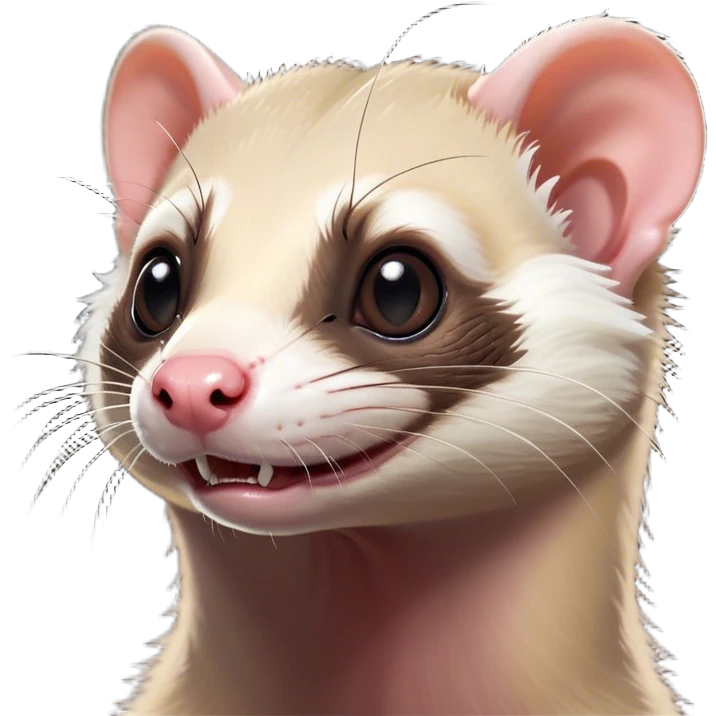 Cinematic Comical Ferret Portrait Emoji, Head tilted dramatically with an exaggeratedly shocked expression, featuring a slender, wiggly body and a distinct ferret head with a pointed snout and small ears, with wide, hilariously expressive eyes full of humorous disbelief, Simplified yet hilariously expressive features, highly detailed, glowing with a slightly sassy natural glow, high shine, dramatic yet playful, stylized with an air of quirky charm, soft glowing outline, capturing the essence of a meme-worthy ferret that looks ready to scamper into viral fame! emoji