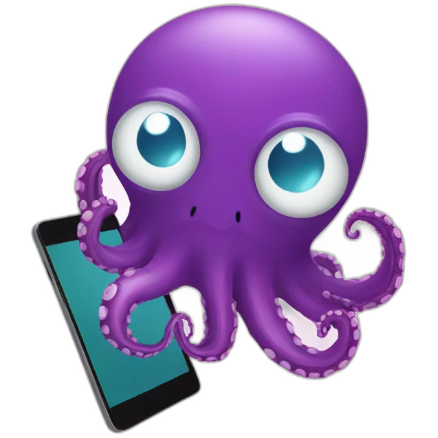swimming octopus talking with smartphone emoji