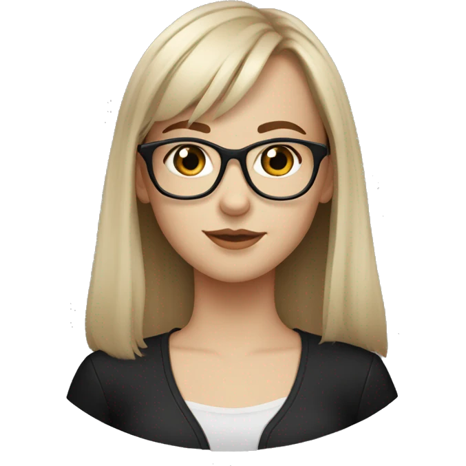 pretty white girl with glasses, black clothes and brown-light hair with bangs emoji