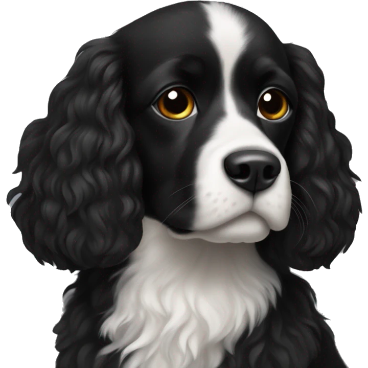 completely black small spaniel with black fur on his whole face and white fur on chest emoji