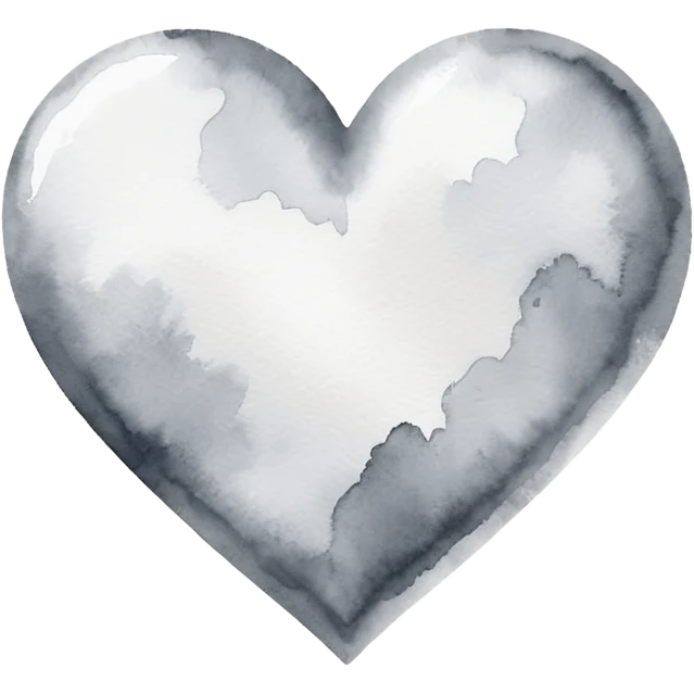 minimalist watercolor heart icon, monochromatic silver washes, soft bleeding edges, on textured white paper, serene and emotional, perfect for app icon, transparent background, flat lay --style raw --stylize 150 emoji