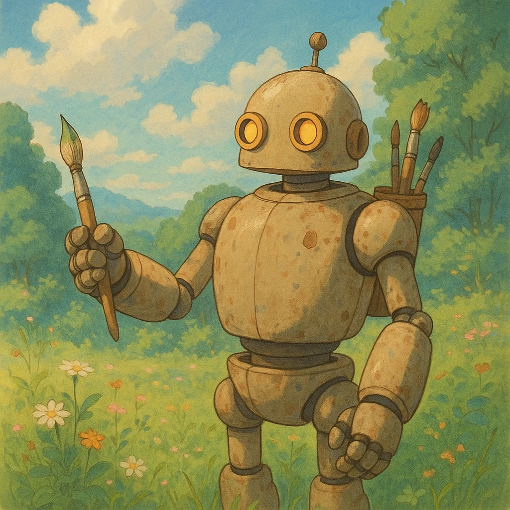 robot holding a paintbrush emoji