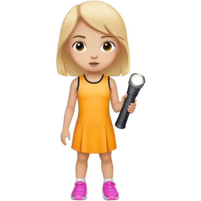 little girl in sporty dress with flashlight emoji
