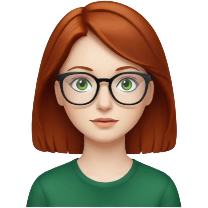 Short wavy auburn hair pale skin green eyes glasses emoji