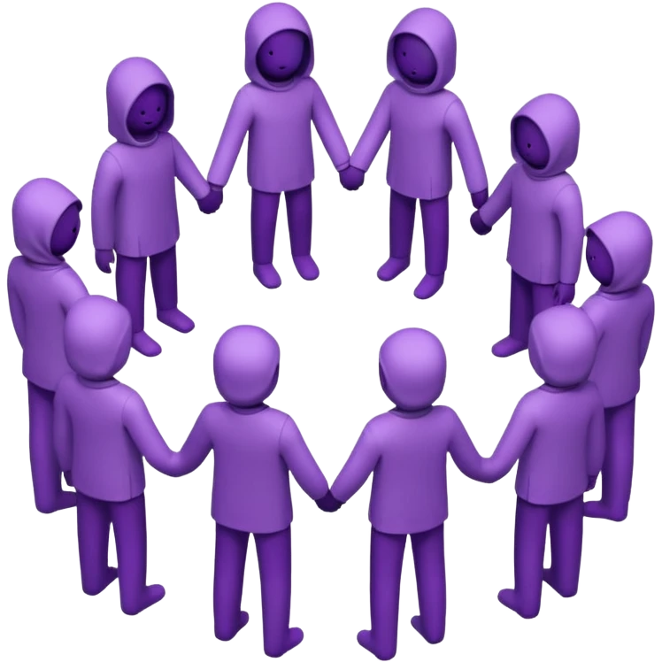 purple group without eyes and nose   holding handsin circle emoji