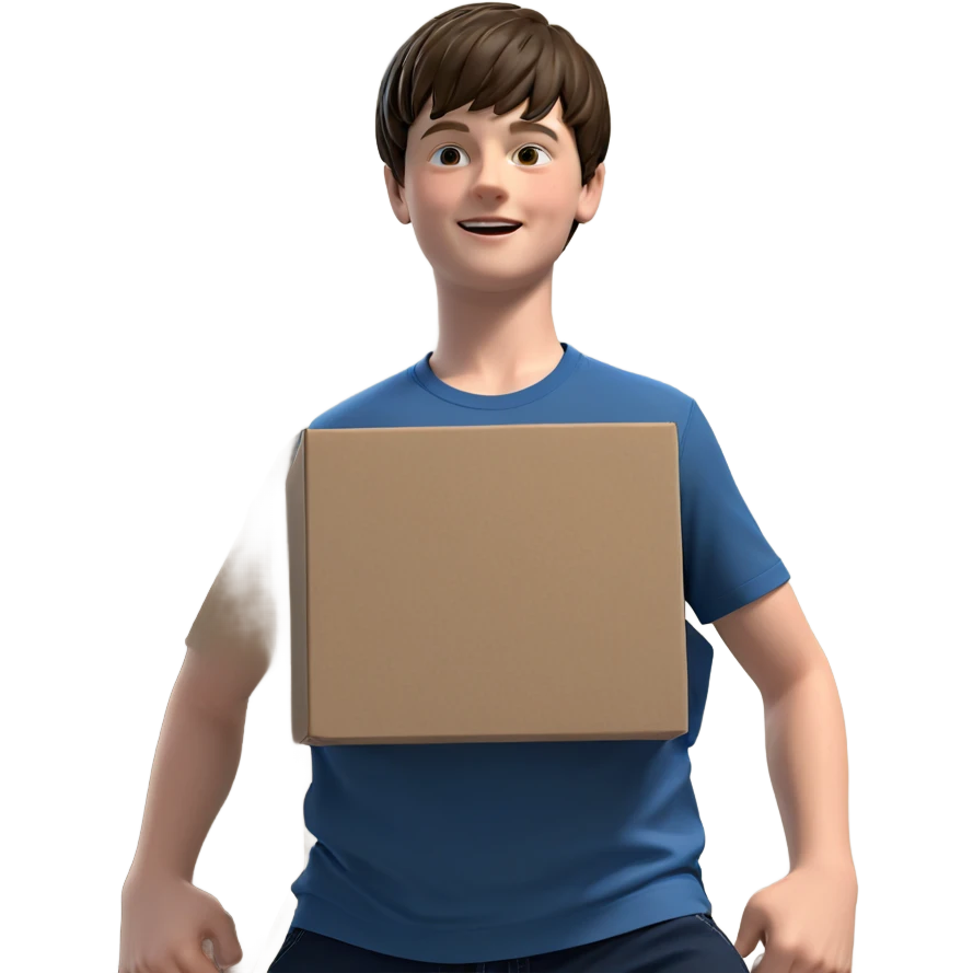 boy in blue shirt with box emoji