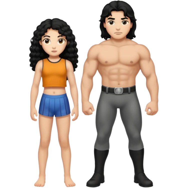 A strong man with straight black hair protecting a shorter girl with long curly black hair emoji