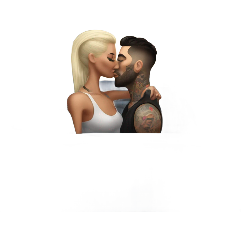 Hyper Realistic gorgeous woman and handsome tattooed man kissing in the front seat of a car emoji