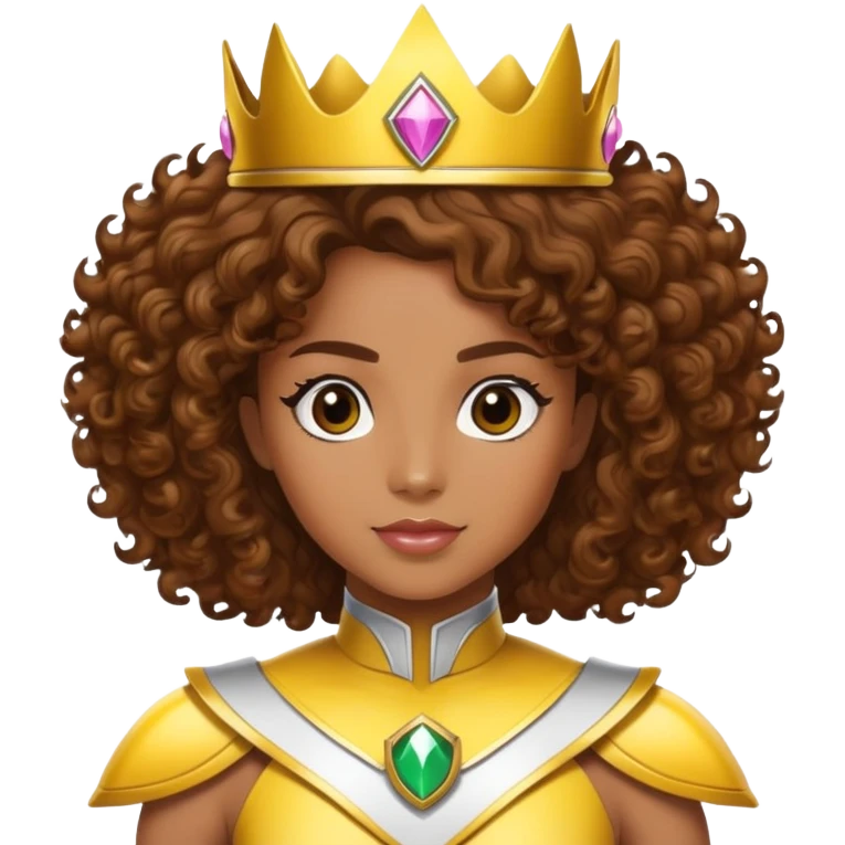 Princess yellow power ranger brown skin brown curly hair with crown emoji