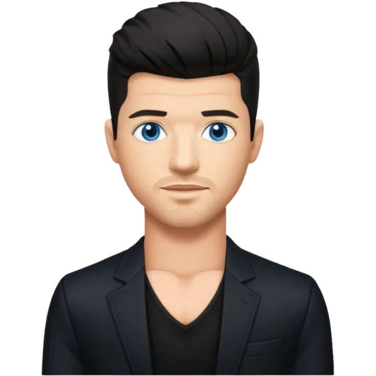Robin Thicke with blue eyes, black hair, black outfit emoji