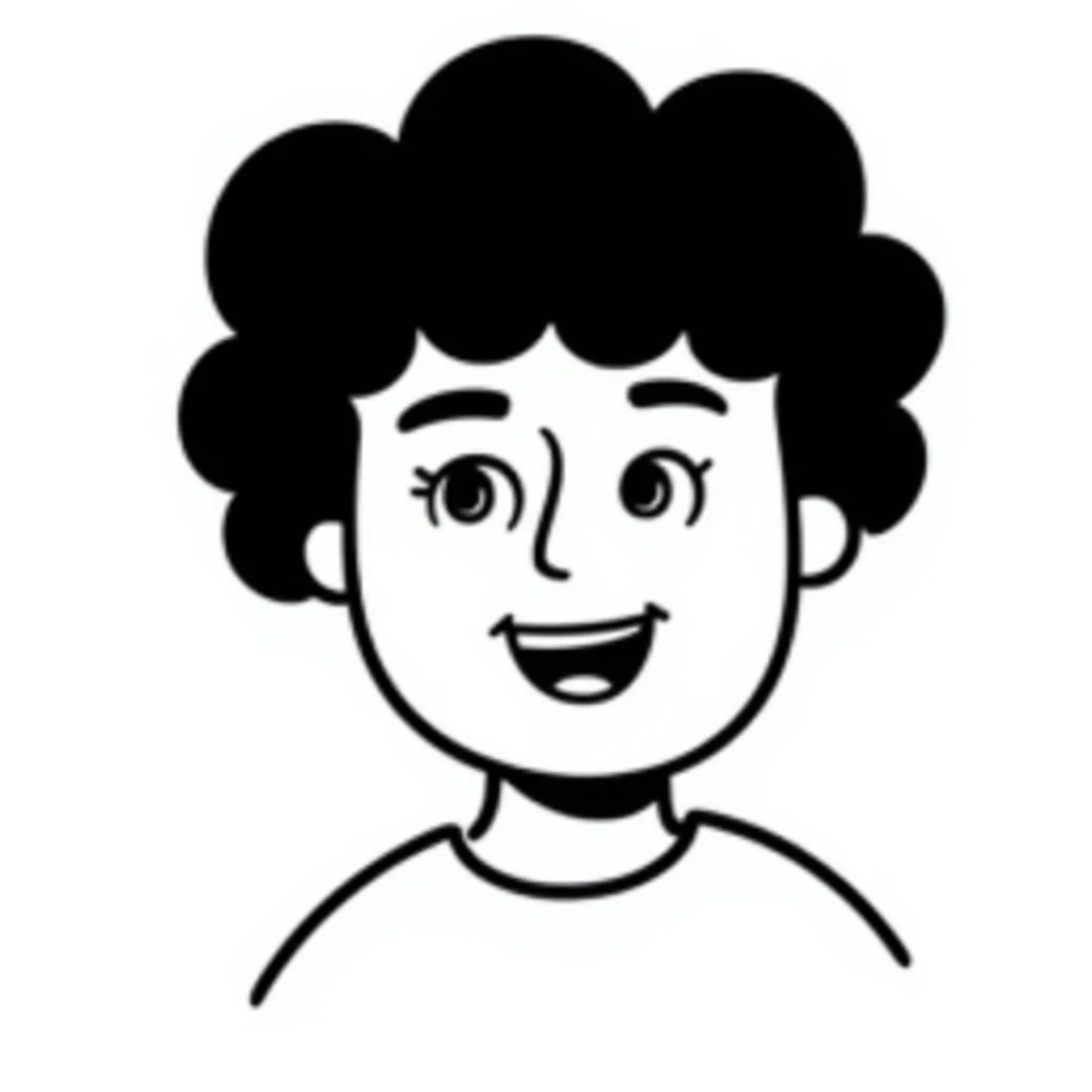 Simple hand-drawn afro hairstyle with a happy face emoji