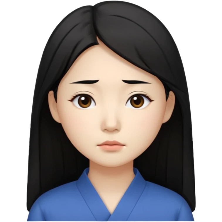Korean woman, East Asian features,
female human face avatar, headshot,
slightly uncomfortable expression,
subtle frown, tired eyes,
sensitive and delicate mood,
neutral face, minimal expression,
simple black hair,
clean background,long hair
professional, minimal style emoji
