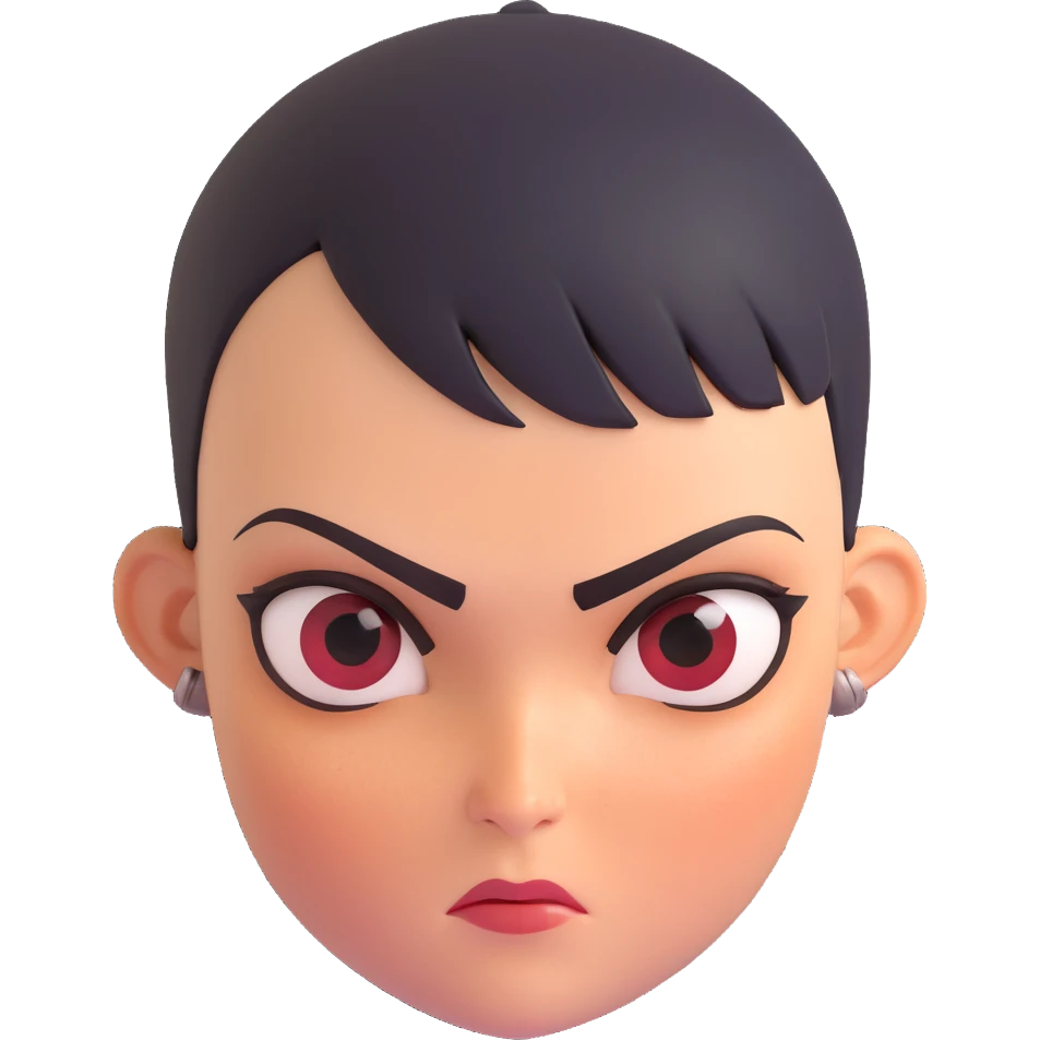 Furiosa's head from Furiosa: A Mad Max Saga, fierce expression, short hair, black forehead mark, cinematic style, emoji emoji
