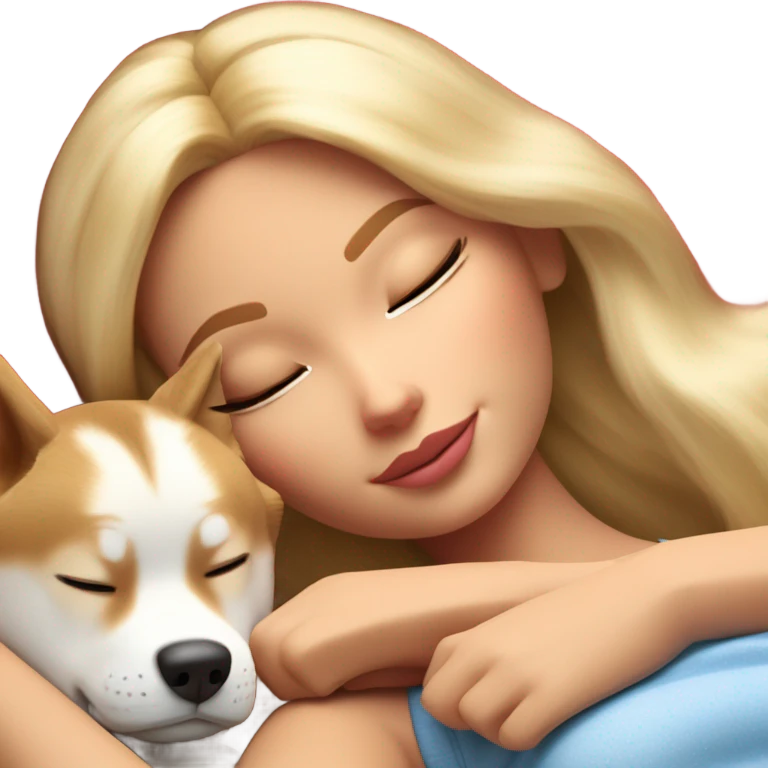 Pretty blonde Barbie napping with red Siberian Husky  emoji