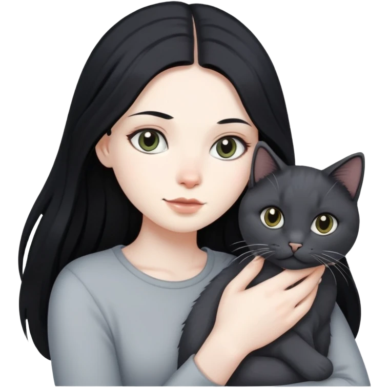 Black long hair with grey cat emoji
