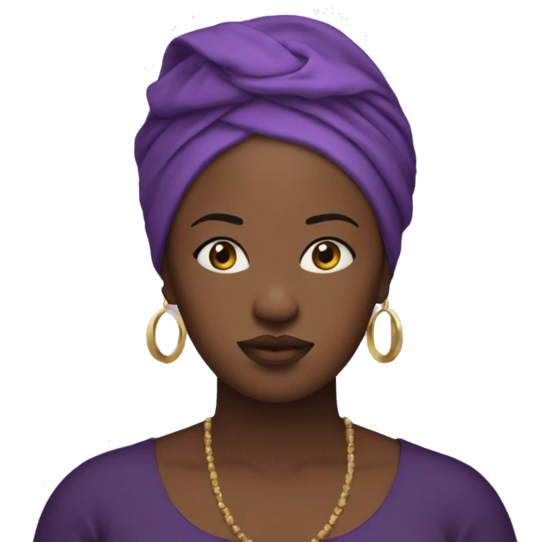 Dark Plus size woman with purple head wrap praying  emoji