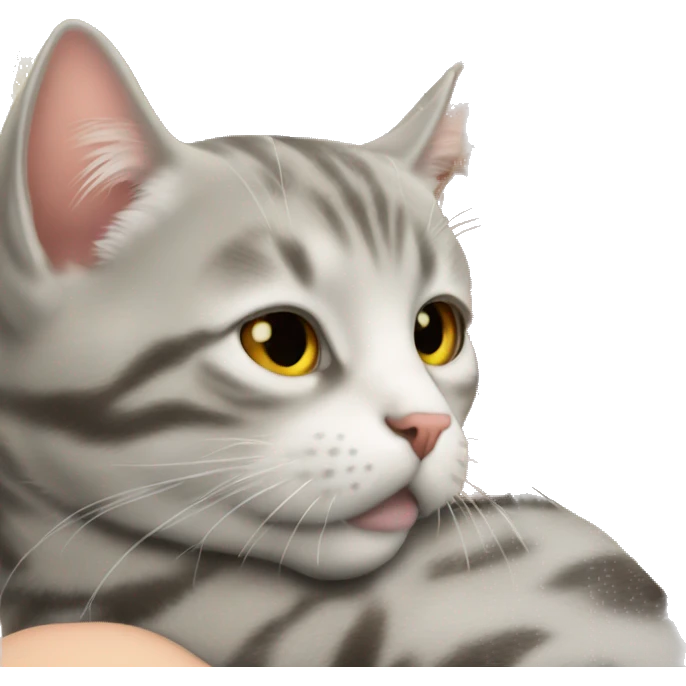 Silver tabby cat cuddling with blonde girl emoji