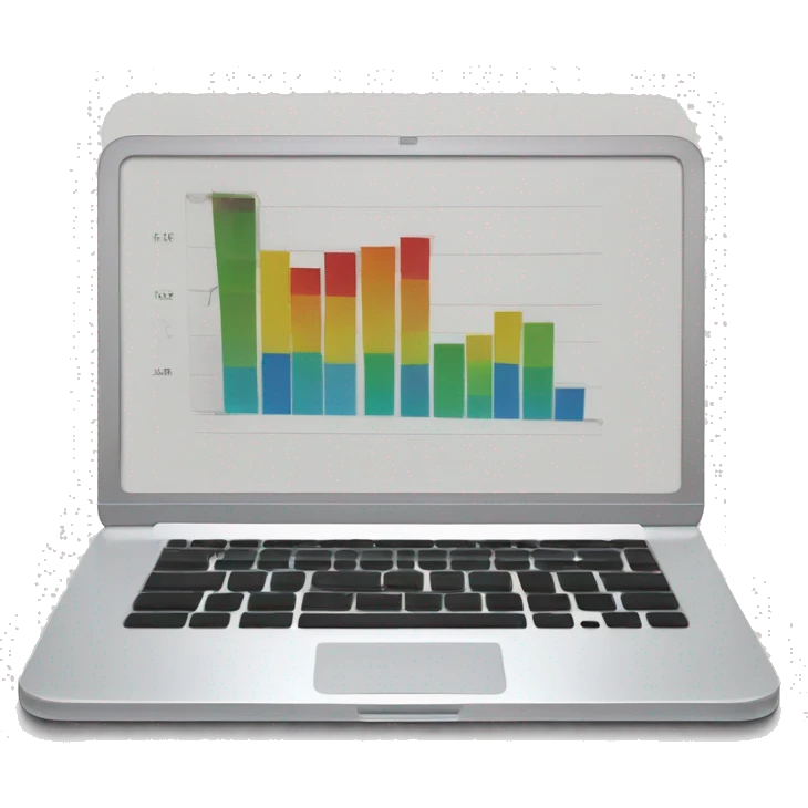 A laptop with a bar chart and an upward trend emoji