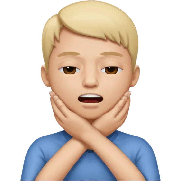 criss cross hands around throat choking self teeth showing one eye closed one eye open emoji