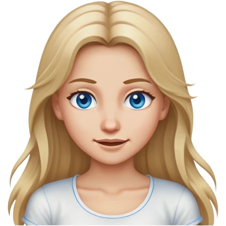 girl with long dirty blond hair, blue eyes, wearing a white top, winking emoji