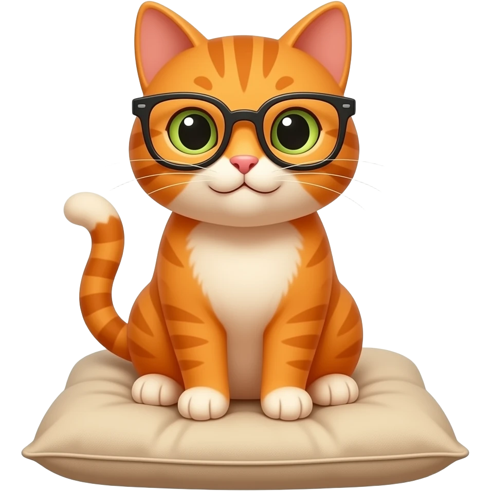 orange cat sitting pose wear glasses emoji