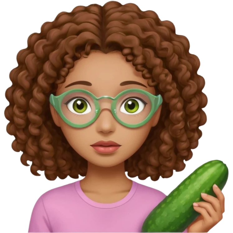 lightskin girl having a spa day with green skincare clay mask and ,cucumbers on her eyeballs  and brown curly hair and a pink shirt  emoji