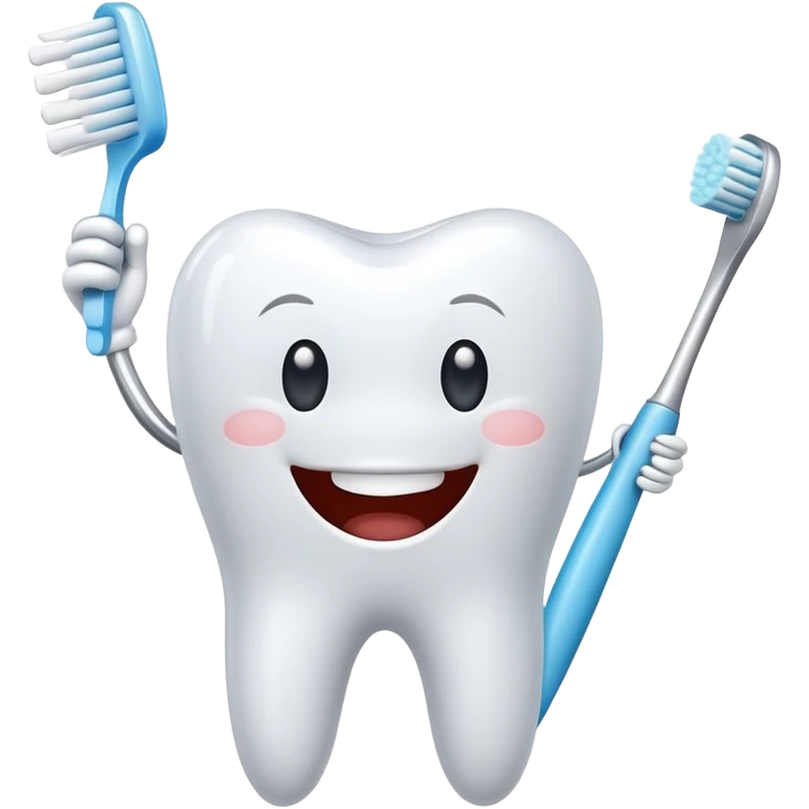 healthy and happy tooth with toothbrush emoji