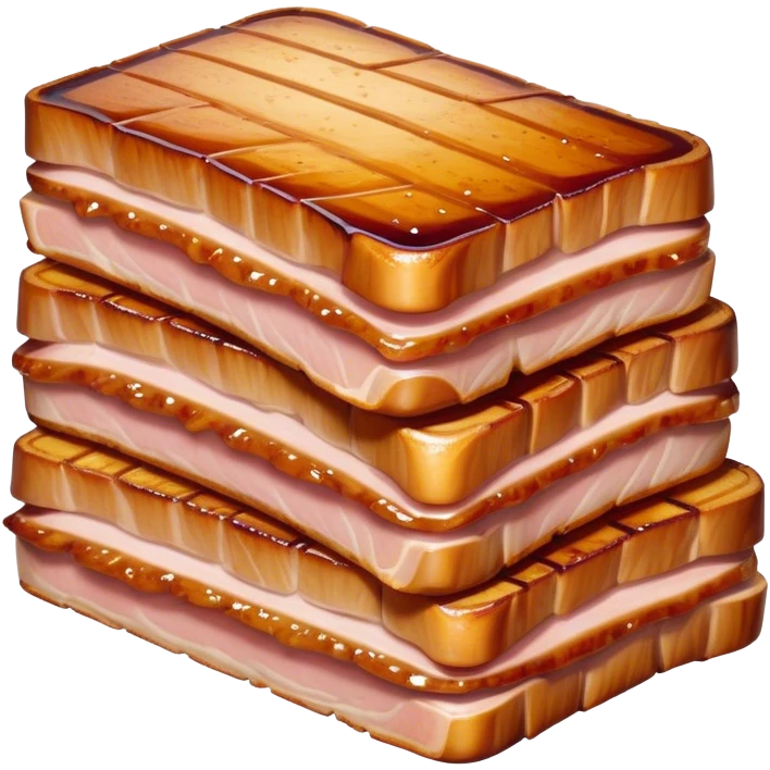 Cinematic tender pork belly, slow-roasted to perfection, crispy caramelized edges, glistening with juices, sliced into thick, rich layers, warm golden tones, luxurious and indulgent. emoji