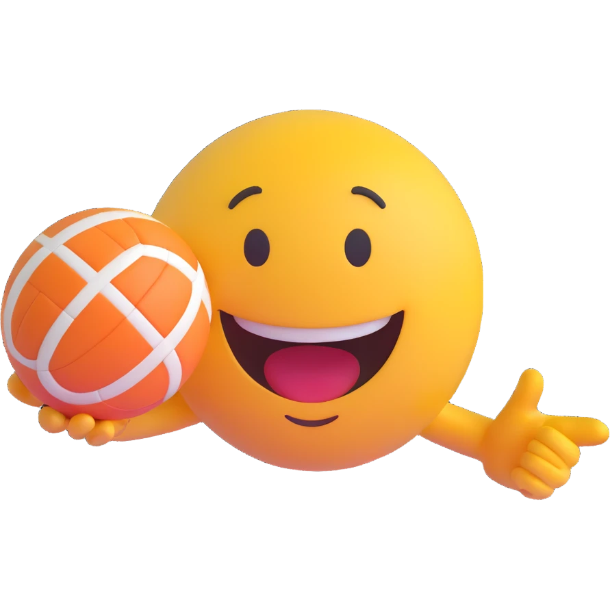 3D smiley emoji, round shape, with handball, sporty face emoji