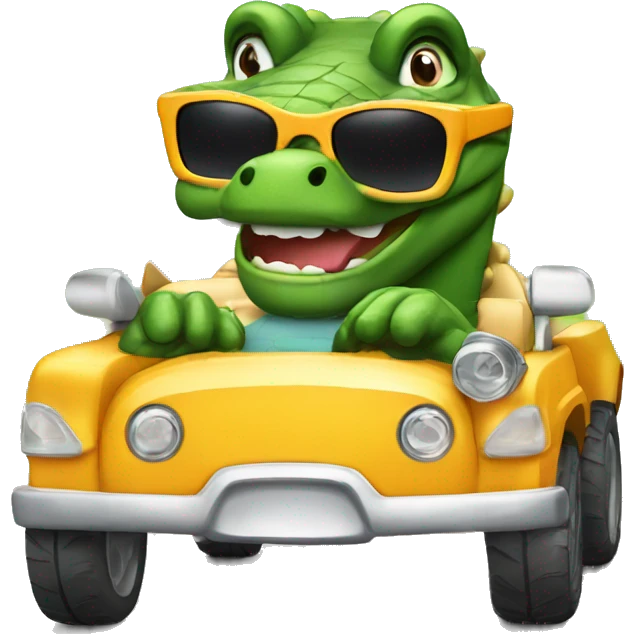 Gator wearing sunglasses driving car drinking soda emoji
