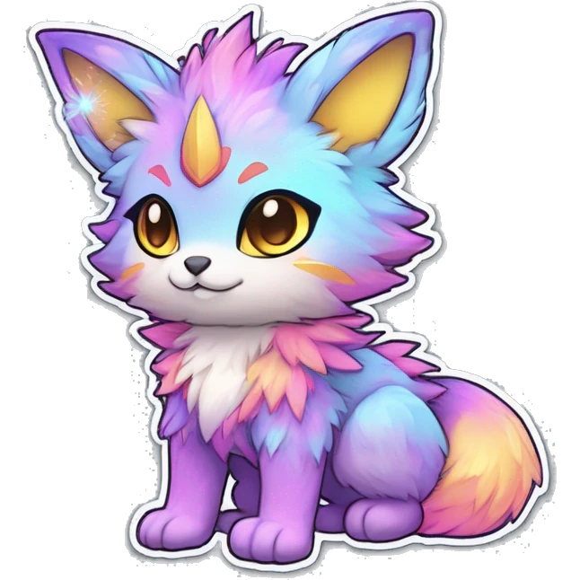 Anthro Fluffy Cool Cute Magical Elemental Shiny Colorful Neon Vibrant Colors Sparkle Kemono-style Chibi Fantasy-Animal-Fakémon-Pokémon-Hybrid Fur Sona Aesthetic Full Body Sticker emoji